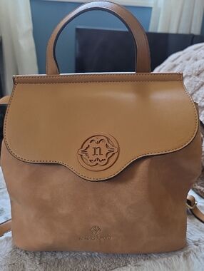 Nanette Lepore Tan Two-Tone Top-Handle Backpack